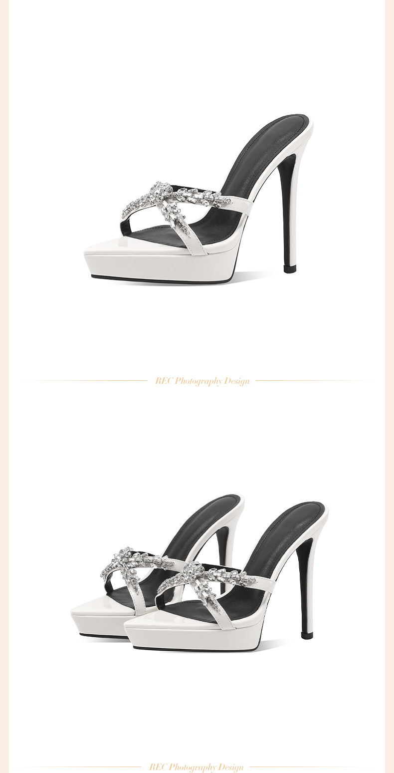 Sandal cao gót nữ mũi nhọn hở ngón đính đá rhinestone, gót 10 cm, đế platform — Màu nude 10cm chi tiết 15