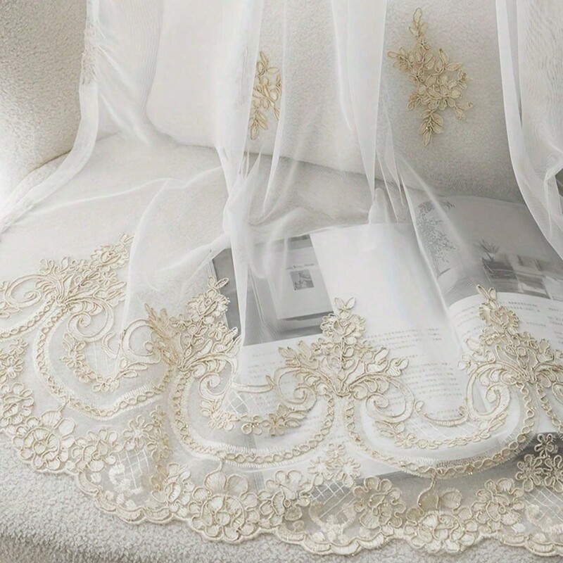 Cross-Border European-Style Lace Embroidered Semi-Transparent Sheer Curtains for Living Room and Bedroom, Embroidered White Sheer Curtains for Living Room Cross-Border European-Style Lace Embroidered Semi-Transparent Sheer Curtains for Living Room and Bedroom, Embroidered White Sheer Curtains for Living Room