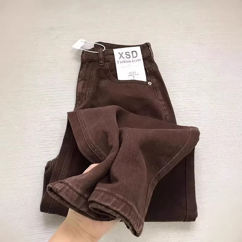 American Retro Coffee-Colored Narrow Straight-Leg Jeans for Women, New Spring and Autumn High-Waisted Loose Slimming Casual Wide-Leg Pants American Retro Coffee-Colored Narrow Straight-Leg Jeans for Women, New Spring and Autumn High-Waisted Loose Slimming Casual Wide-Leg Pants