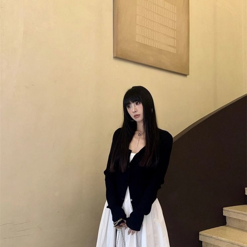 大码女装早秋搭配一整天法式甜美收腰连衣裙针织开衫外穿时尚套装|undefined