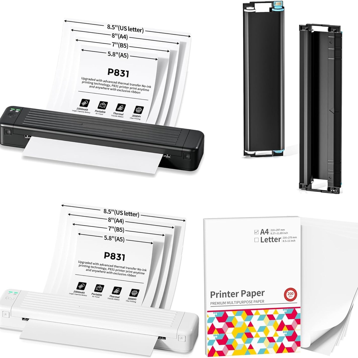 Impresora de transferencia térmica A4 para oficina - Consumibles de cinta, compatible con impresora doméstica P831 conectable a teléfono - Producto transfronterizo