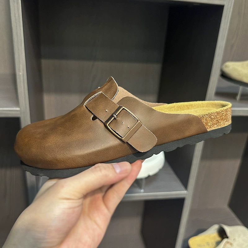 Клогы (Birkenstock) унисекс, натуральная кожа, толстая пробковая подошва, слип-он