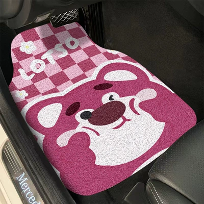 Mat Wear-resistant and Dirt-resistant Cuttable Universal Foot Pad - plaid-strawberry-bear-4562cm-wire-ring-front-seat-a-piece