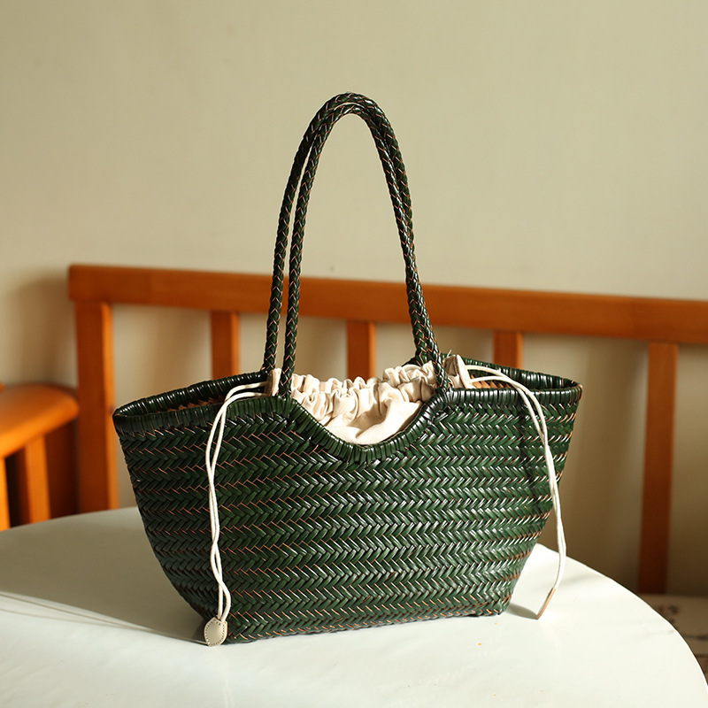 Dragon French Hand-Woven Women's Top Grain Cowhide Handbag, Large Capacity Shoulder Tote Bag For Beach Vacations - Thumbnail 8
