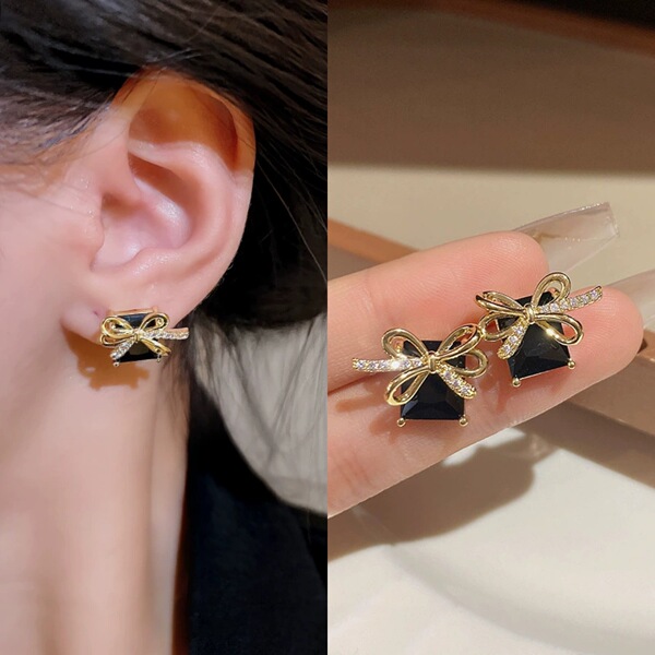 Classic design elegant elite black sophisticated retro earrings with…