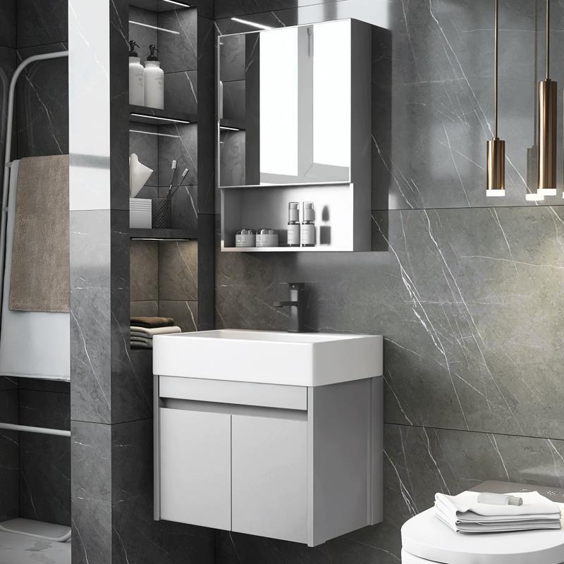 Nuevo espacio gabinete de baño de aluminio baño lavabo gabinete combinación pequeño apartamento lavabo integrado de cerámica mesa de lavado