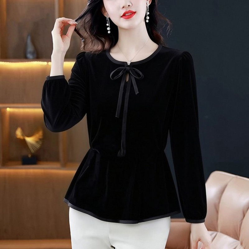 New Chinese-Style National Style Lace-Up Velvet Shirt, Summer Thin Fashion Lace Collar T-Shirt, Elegant Casual Versatile Top New Chinese-Style National Style Lace-Up Velvet Shirt, Summer Thin Fashion Lace Collar T-Shirt, Elegant Casual Versatile Top
