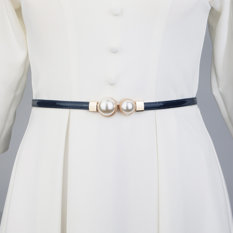 Pearl High-end Elegant Thin Women's dress Belt Korean-style Non-perforated Shirt Dress Waistband Decorative Belt