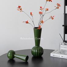 新中式轻奢中古陶瓷花瓶小口复古水养插鲜花感蝴蝶兰客厅摆件