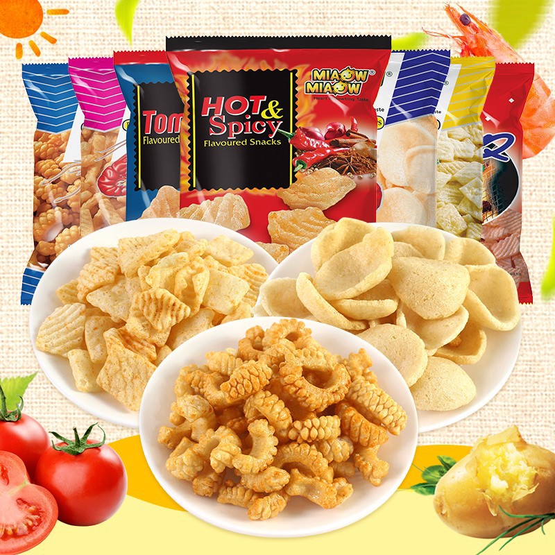Malaysia imported snack Miao Miao Spicy BBQ Tomato Flavor Crispy Shrimp Flavor Sticks, Crispy Bar, Leisure Puff Snack