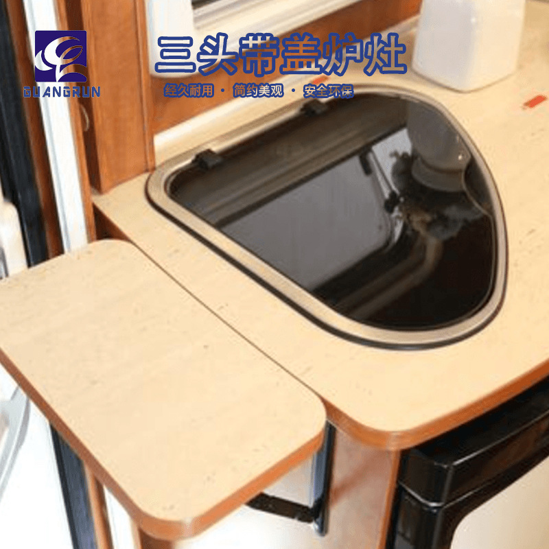 RV yate camping coche de acero inoxidable 304 con tapa de vidrio templado triángulo estufa de gas GR-911L/R