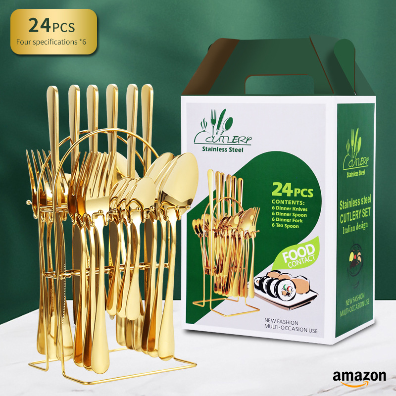Cross-Border Hotel 1010 vajilla occidental cuatro piezas principales 24 piezas Amazon vajilla de acero inoxidable conjunto cuchillo de carne, tenedor y cuchara