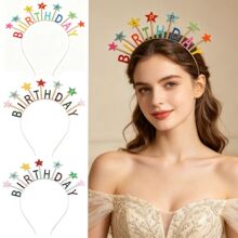 新款滴油彩色字母发箍BIRTHDAY生日派对发箍女生生日装饰星星头箍