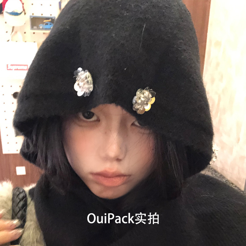 氛围感 韩系复古显脸小围巾针织一体帽女秋冬保暖护耳毛线帽大头|undefined