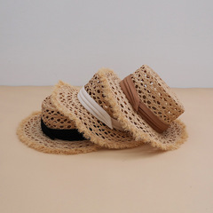 Rafael Grass Woven Fringe Flat Brim Solid Eaves Lattice Ventilated Straw Hat for Women Fashion Travel Vacation Beach Sand Hat
