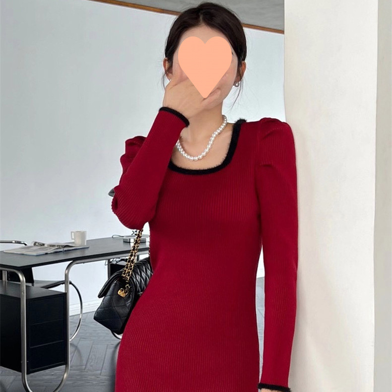 感法式小香风包臀裙女秋冬新款内搭甜辣美气质外穿长袖连衣裙|undefined