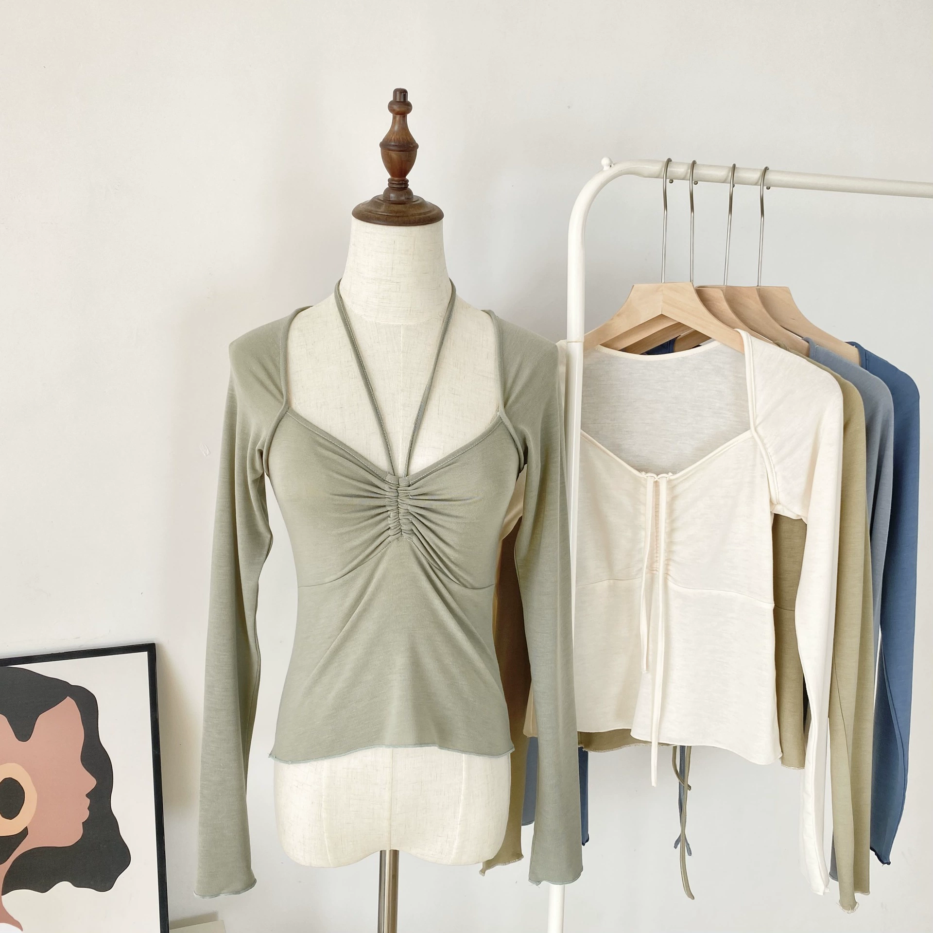 Летний ретро-топ на шнуровке с длинным рукавом и шнуровкой