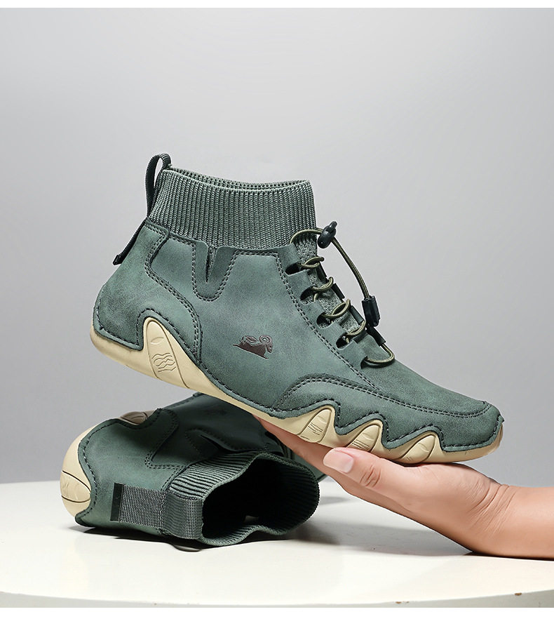 Bốt Martin cổ cao unisex dáng thể thao, đế bằng, mũi tròn — C8005 kaki, C8005 màu xám, C8005 màu đen, C8005M kaki lót nhung chi tiết 38