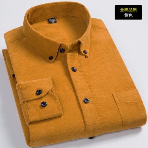 Camisa de pana de primavera y otoño para hombre Camisa de lana suelta casual de color sólido de manga larga más grasa de talla grande