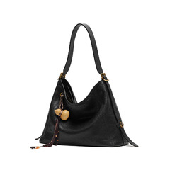 【徐芸洋同金】hoboバッグの中号をまっすぐに見て、日焼けした牛革のシングル肩黒夏托特女
