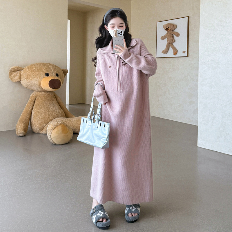 孕妇装秋冬季新款连衣裙怀孕期潮妈外穿高级感宽松显瘦减龄长裙子|undefined