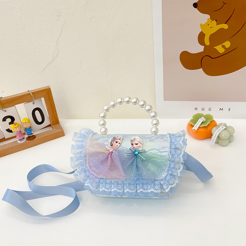 Bolsas para niños nuevas niñas bolsas de hombro lindas princesas bolsas de hombro de perlas de encaje bolsas de hombro al por mayor