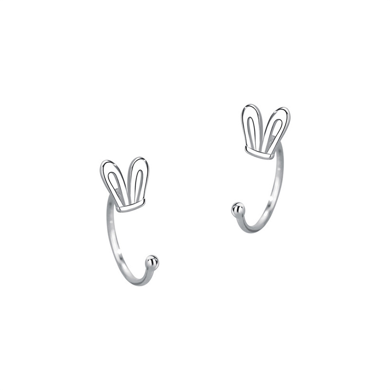 S999 small and simple silver hook, women's hole, high-end feeling, ear bone ring, temperament, versatile earrings_voghion.com