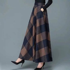 秋冬格子半身裙女复古新款大码中长款a字裙大摆裙高腰显瘦长裙潮