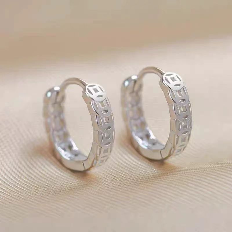 S999 Sterling Silver Lucky Coin Earrings Women