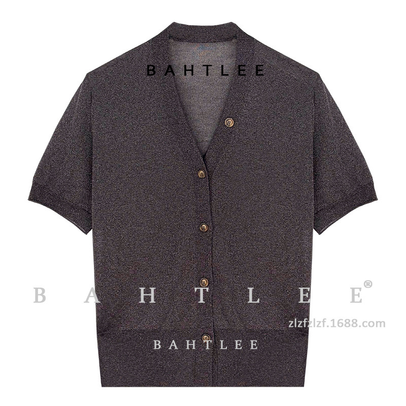 Low-Key Luxury Autumn Thin Style Lyocell Metallic Silk V-Neck Knitwear, Simple Slightly Translucent Silk Short Cardigan Knit Low-Key Luxury Autumn Thin Style Lyocell Metallic Silk V-Neck Knitwear, Simple Slightly Translucent Silk Short Cardigan Knit