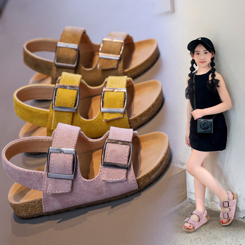 Children's Cork Birkenstock Sandals 2025 Summer New Open-Toe Boys and Girls Beach Shoes Korean Style Middle Children's Casual Sandals