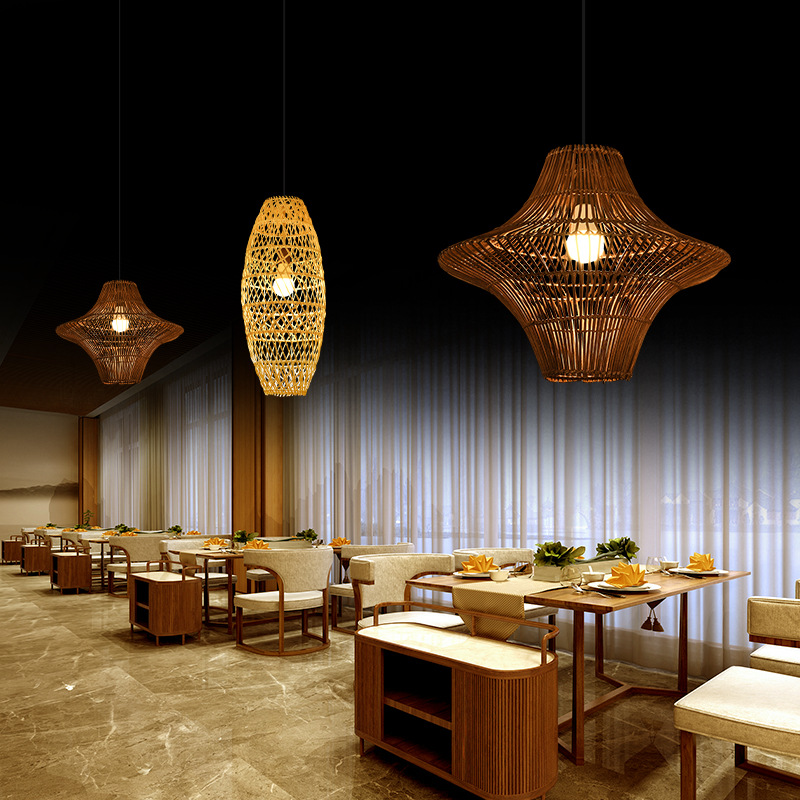 Lámparas de bambú de estilo japonés de viento silencioso artesanal de vidano lámparas de tejido Zen vidano sala de té retro lámpara de restaurante residencial