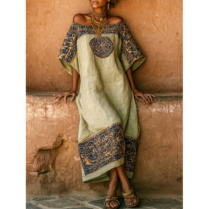 Cross-border Amazon Women's Vacation Bohemian Printed Loose Dress Cross-border Amazon Women's Vacation Bohemian Printed Loose Dress