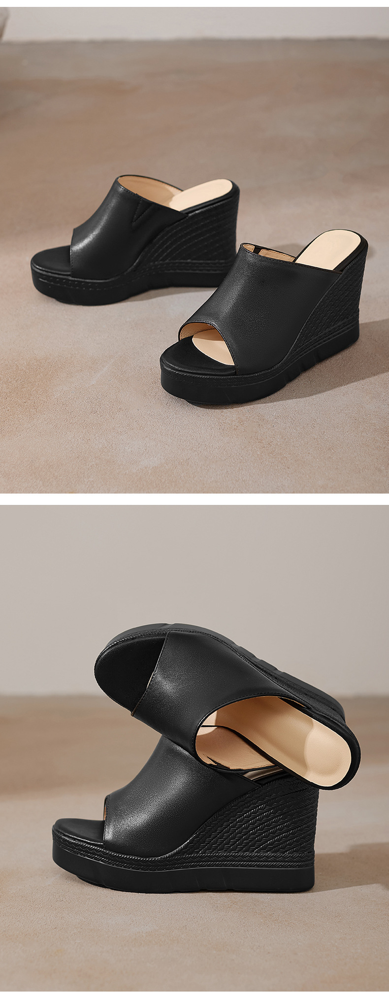 Sandal cao gót nữ hở mũi đế dày 10 cm — đen chi tiết 10