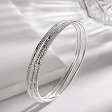 抖音爆款银手镯女 白铜镀银三生三世实心沙面满天星手环 厂家直销