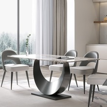 佛山不锈钢德利丰岩板餐桌家用高级感小户型餐厅吃饭桌5人带椅子