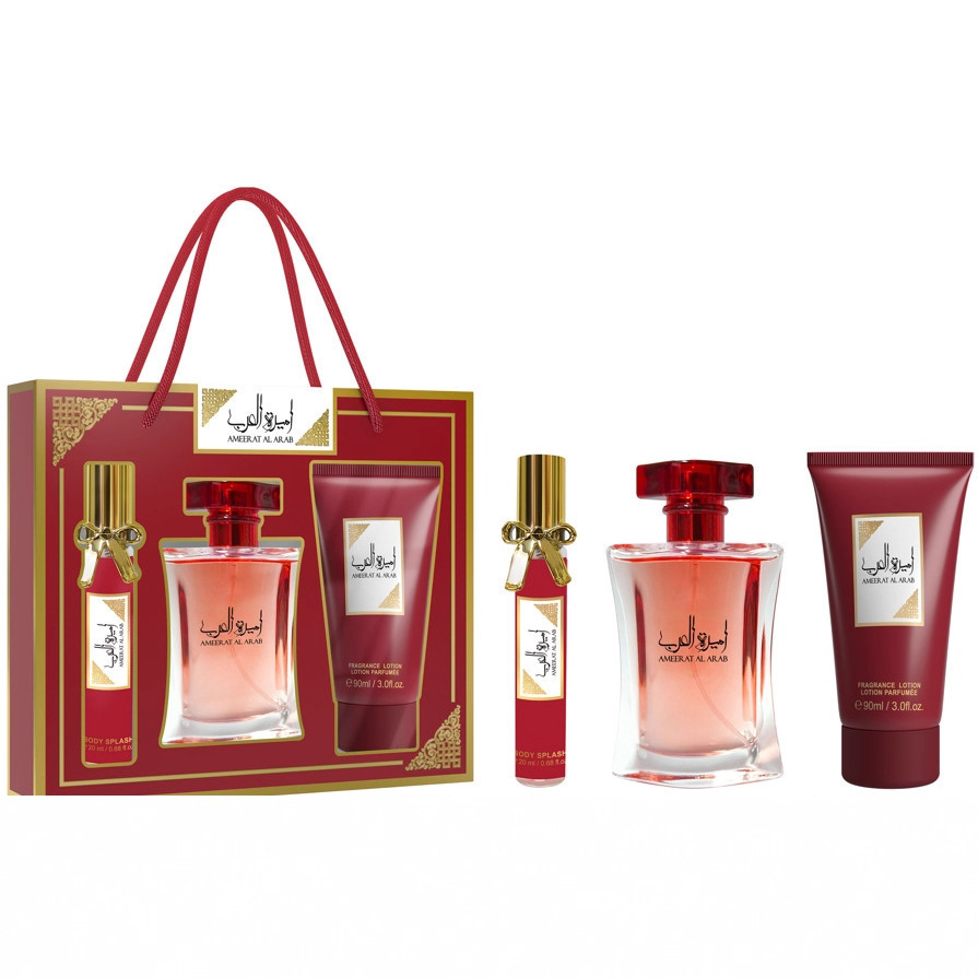 Transfronterizo de Oriente Medio caja de perfumes damas caja de regalo de agua de fragancia de tres piezas set de spray corporal de perfumes damas crema corporal