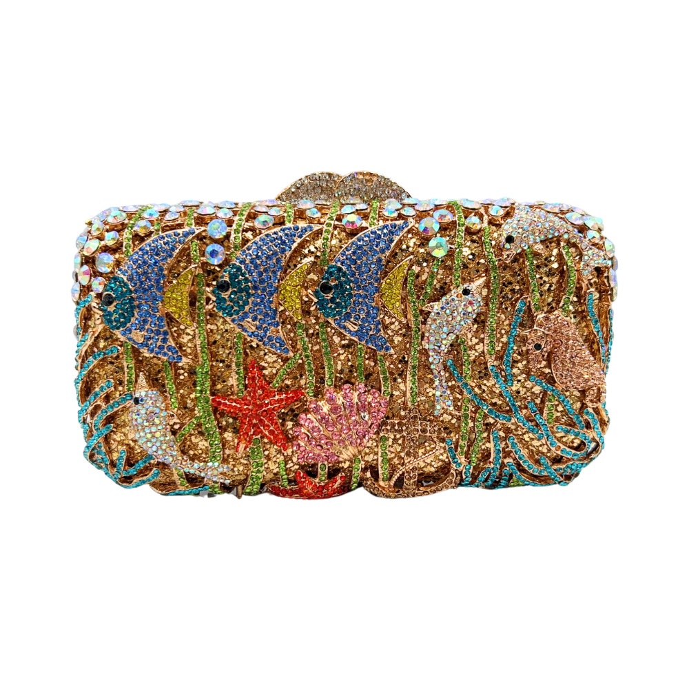 Estrictamente elegido bolso de piedra nuevo mundo submarino con diamantes bolso de cena bolso de banquete hueco lleno de diamantes bolso de mujer