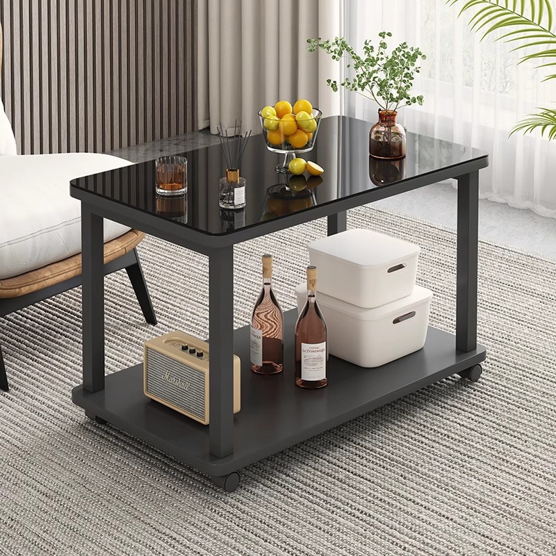 Mesa de té, sofá, sala de estar, pequeña mesa móvil, simple y moderna mesa de té de vidrio templado