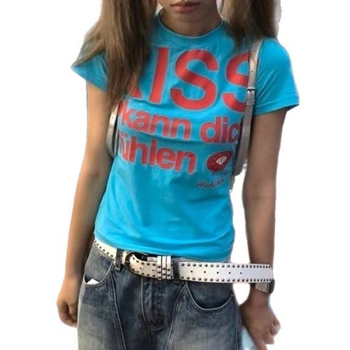 Karrram Japanese Y2K Letter Print T-Shirt Vintage 2000s Style Cut Top Harajuku