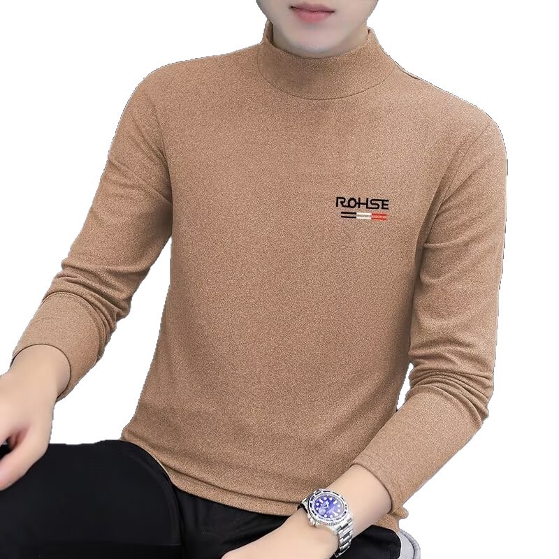 Origen fabricante camiseta de manga larga para hombre primavera y otoño nuevo estilo de hombre de terciopelo alemán cuello medio camisa de fondo color sólido delgado y versátil