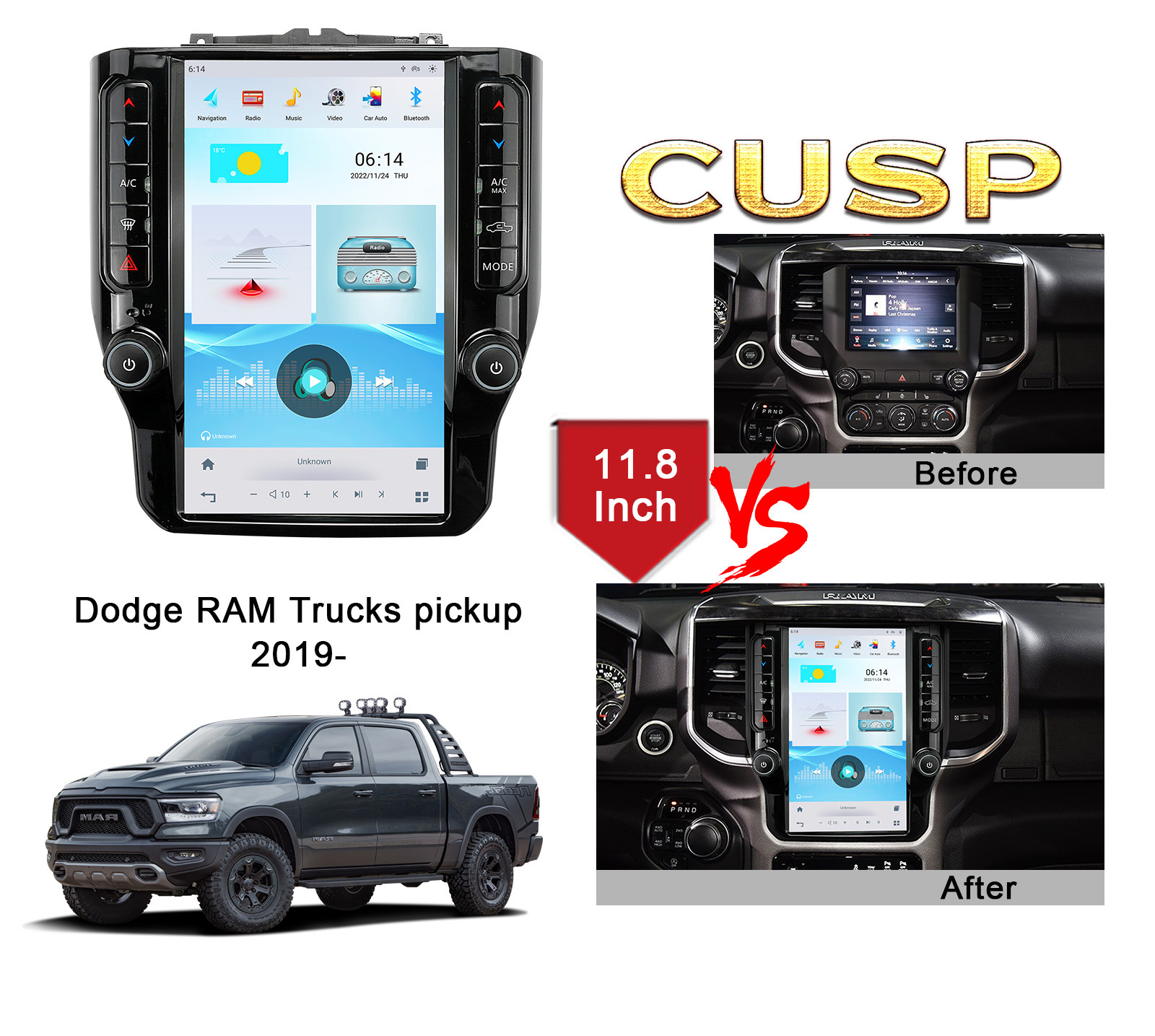 11.8 inch Vertical Screen RAM 2011-2019/2022- HD Car Navigation