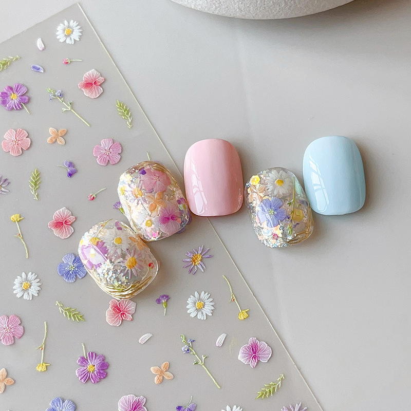 Nail Stickers with Dried Flowers, Spring and Summer Style, Small Wildflower Nail Decorations, Korean-Style Small Flowers, Three-Dimensional Embossed Nail Stickers with Flowers Nail Stickers with Dried Flowers, Spring and Summer Style, Small Wildflower Nail Decorations, Korean-Style Small Flowers, Three-Dimensional Embossed Nail Stickers with Flowers