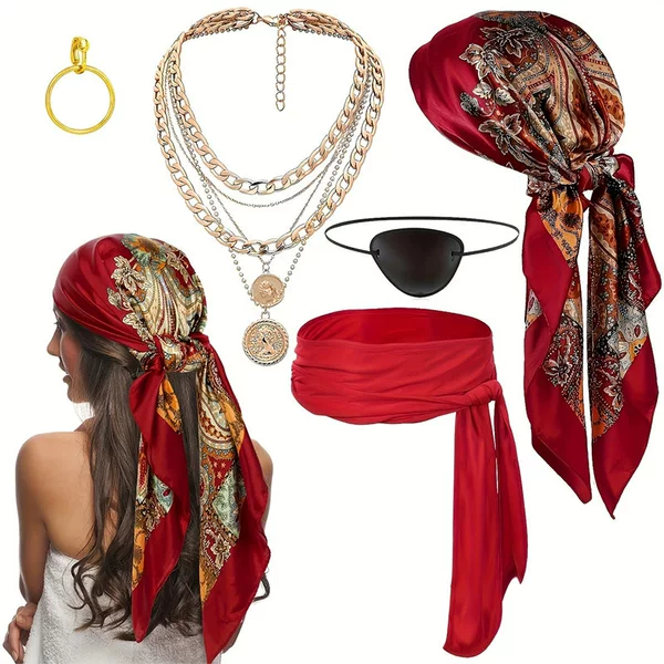 Christmas Halloween Ball Party Cosplay Pirate Costume Accessories Headscarf Belt Necklace Bracelet Set