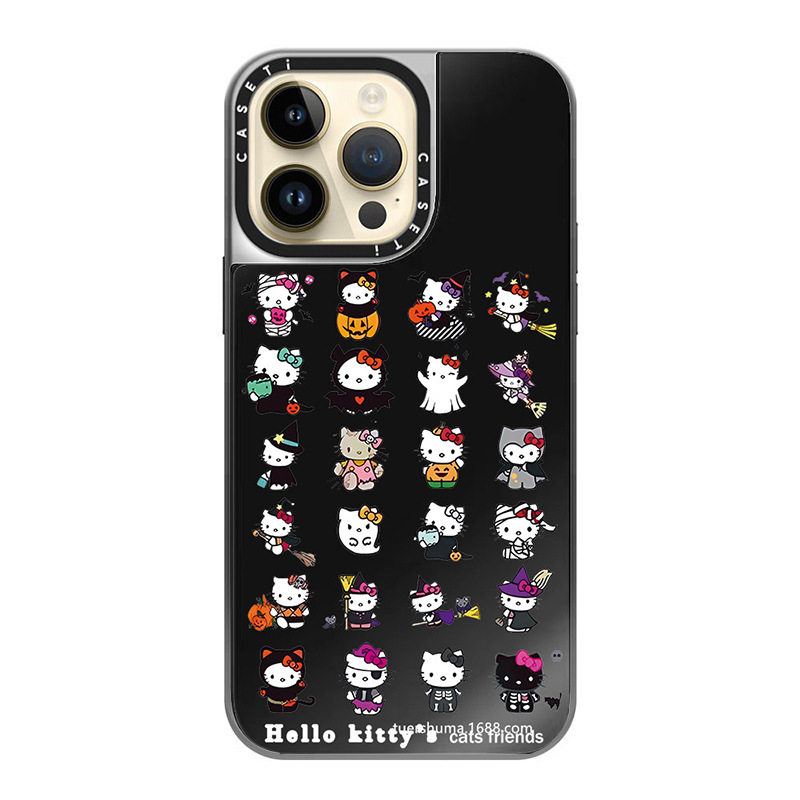 C家オリジナルKT猫コレクション電気メッキシルバーフレーム、Apple iPhone17ProMax、15、鏡面13対応スマホケース|undefined