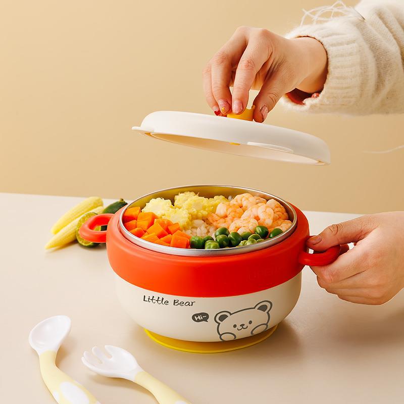 Baby Food Bowl Baby Special Water Injection Heat Preservation Bowl High Quality Stainless Steel Children's Drop-resistant Hot-resistant Tableware Suction Bowl