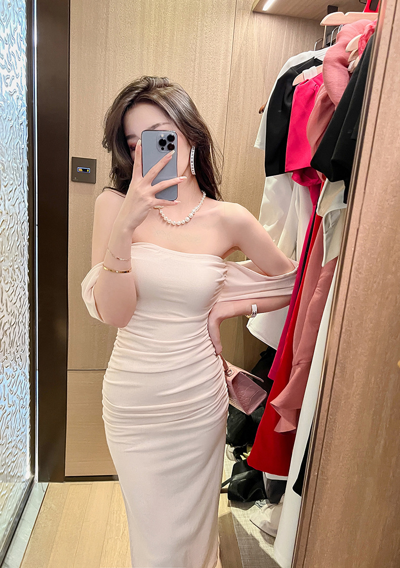 Đầm ôm body nữ trễ vai cổ một đường, phong cách hot girl mùa hè — Màu đen chi tiết 21