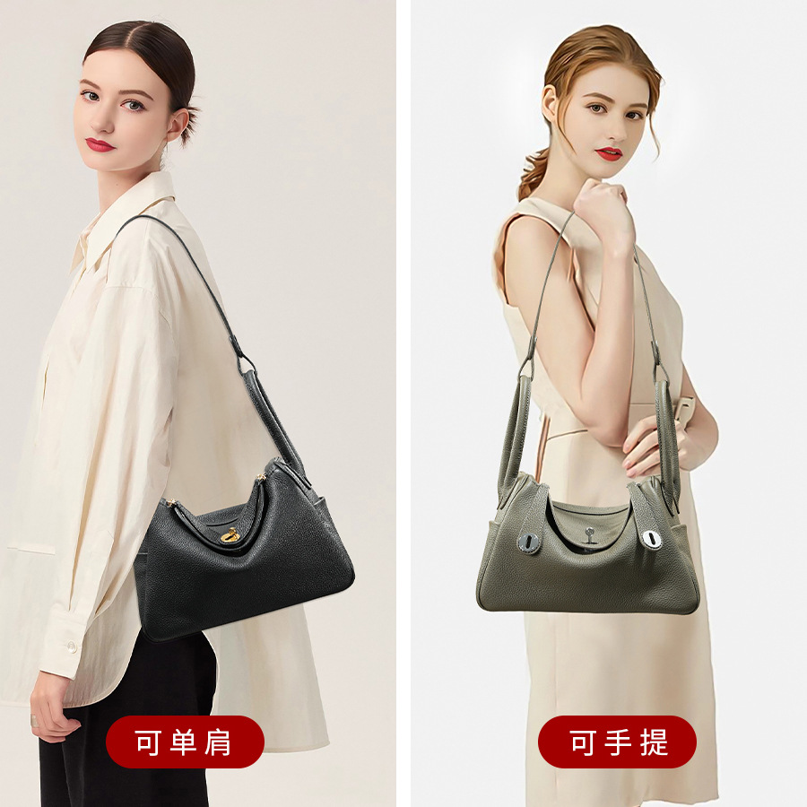 TOGO Top Grain Cowhide Handmade Wax Thread Doctor Bag - Luxury Genuine Leather Commuter Shoulder Bag for Women - Thumbnail 3