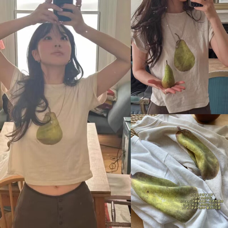 South Korea Dongdaemun Simple Daily Commuter All-match Shoulder Pear 2025 New Simple All-match Short-sleeve Top for Women