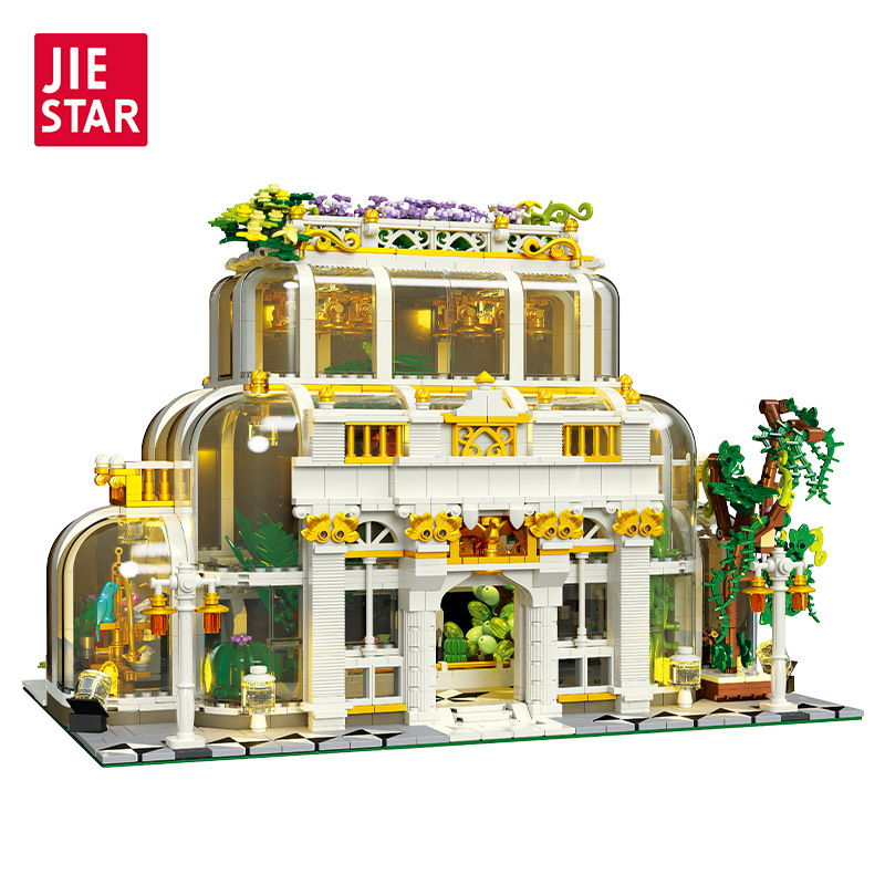Jiexing JJ9044 Jardín Botánico Rompecabezas para niños Insertado Modelo de bloques de construcción Decoración de vista de la calle Venta caliente transfronteriza con luz